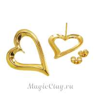 Швензы гвоздики Сердце 31х22мм, сталь золото, 1пара