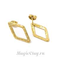 Швензы гвоздики Ромб Текстура 24х13мм, сталь, цвет золото, 1пара