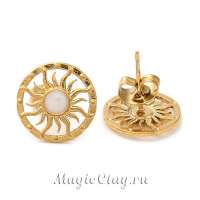 Швензы гвоздики Солнце эмаль 13мм, сталь золото, 1пара
