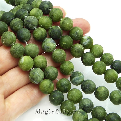 Натуральный камень Нефрит купить матовые бусины 10 мм зеленого цвета винтернет магазине товаров для рукоделия