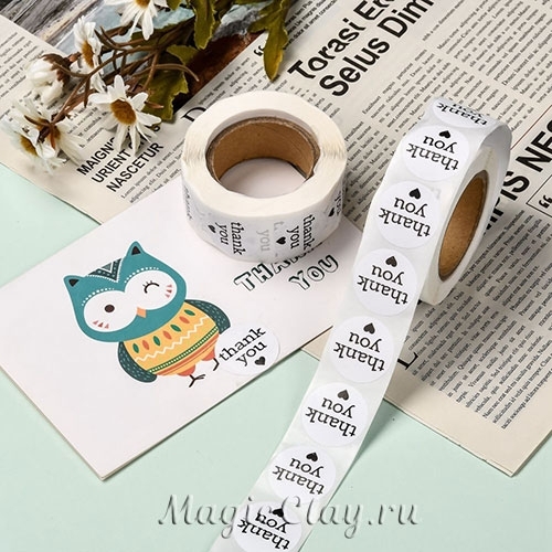 Наклейки "Спасибо" Белый 25мм, 1рулон (500шт)