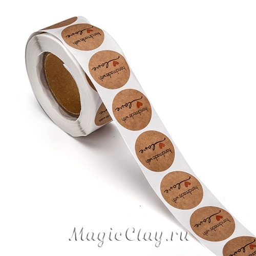 Наклейки "Ручная работа" Крафт 25мм, 1рулон (500шт)