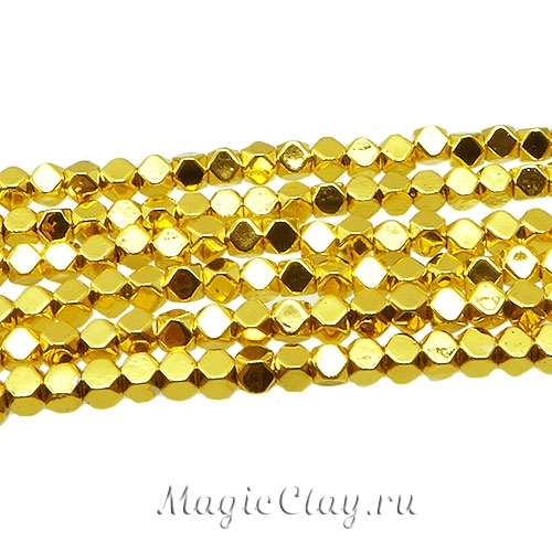 Бусины Гематит Куб 3х3мм, цвет золото светлое, 1нить (~128шт)