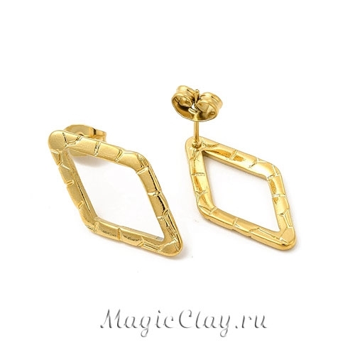 Швензы гвоздики Ромб Текстура 24х13мм, сталь, цвет золото, 1пара