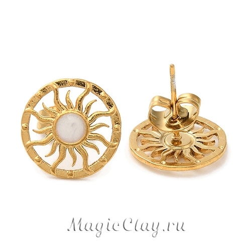 Швензы гвоздики Солнце эмаль 13мм, сталь золото, 1пара