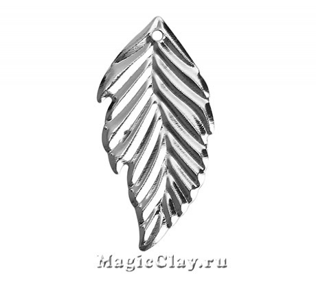 Филигрань Листок Лесной 33х16мм, цвет серебро, 10шт