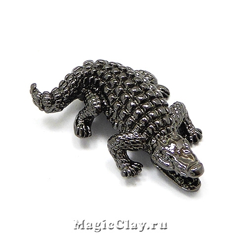 Бусина Крокодил "Лакост" 24х17мм, цвет черная сталь, 1шт
