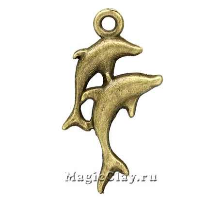 Подвеска Дельфинята 29х17мм, цвет античная бронза, 1шт
