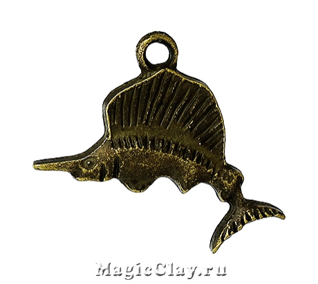 Подвеска Рыба Меч 22х18мм, цвет античная бронза, 1шт
