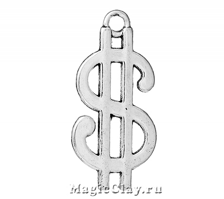 Подвеска Доллар Символ 33х16мм, цвет серебро, 1шт