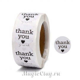 Наклейки "Спасибо" Белый 25мм, 1рулон (500шт)