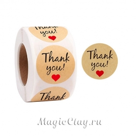 Наклейки "Спасибо" Крафт 25мм, 1рулон (500шт)