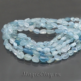 Аквамарин нат. галтовка 6~14x7~8мм, 1нить (~48шт)