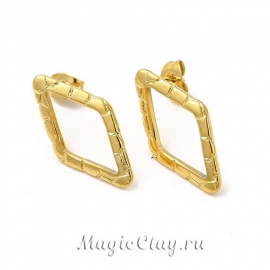 Швензы гвоздики Ромб Текстура 24х13мм, сталь, цвет золото, 1пара