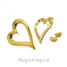 Швензы гвоздики Сердце 31х22мм, сталь золото, 1пара