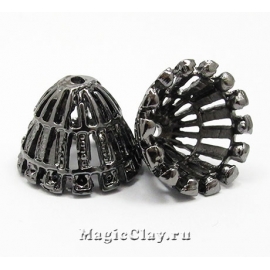 Шапочка для бусины Фьюжн 18х13мм, цвет черная сталь, 1шт