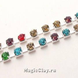 Цепочка со стразами 3,5мм Цветной, цвет серебро, 1м