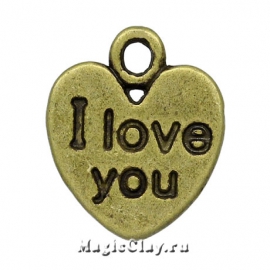 Подвеска "I love you" сердце 12х11мм, цвет античная бронза, 5шт