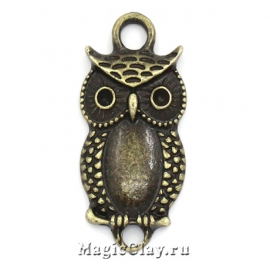 Коннектор Сова 26х12мм, цвет античная бронза, 1шт