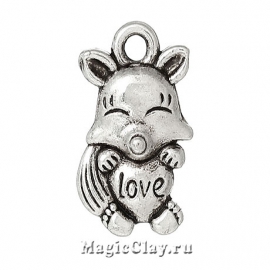 Подвеска Лисёнок Love 16х10мм, цвет серебро, 1шт