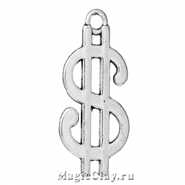 Подвеска Доллар Символ 33х16мм, цвет серебро, 1шт
