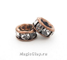 Рондели со стразами 6мм Кристалл, цвет медь, 9 шт