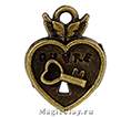 Подвеска Сердце Ключ, цвет античная бронза 